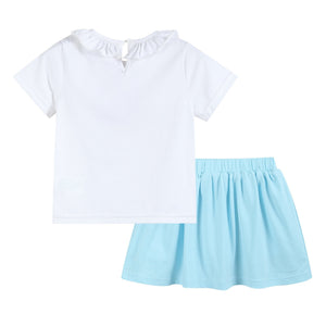 White School Ruffle Top and Blue Skort Set