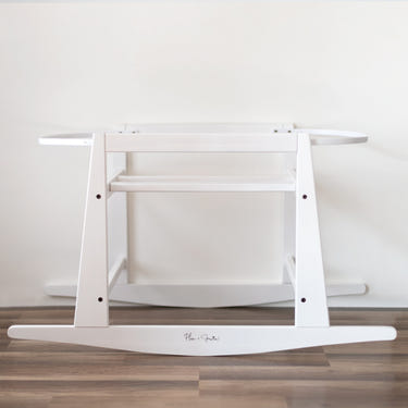 Original Rocking Moses Bassinet Stand in white with brake, perfect for soothing your baby safely.