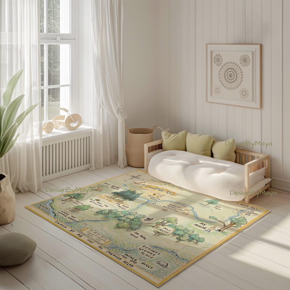 Colorful Baby Animals ABC Rug featuring a world map design, perfect for playrooms and nurseries.