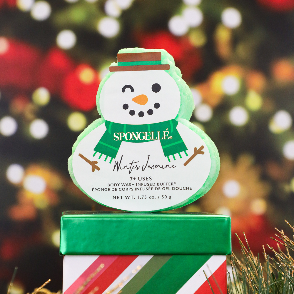 Winter Jasmine Holiday Snowman Body Wash Infused Buffer for a festive and soothing bath experience.