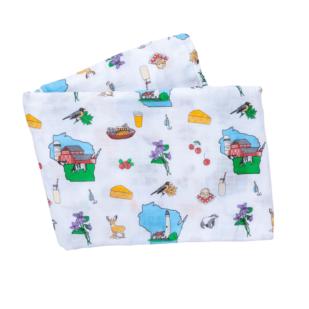 Wisconsin Baby Giftset: Soft swaddle blanket and burp/bib combo for cozy and stylish baby care.