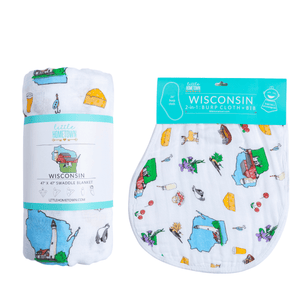 Wisconsin Baby Giftset: Soft swaddle blanket and burp/bib combo for cozy and stylish baby care.