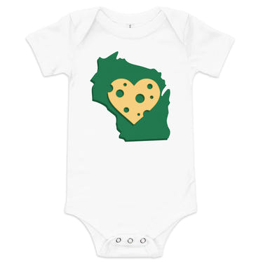 Wisconsin Baby Onesie in short sleeve, perfect for infants, featuring a cute design and soft fabric.