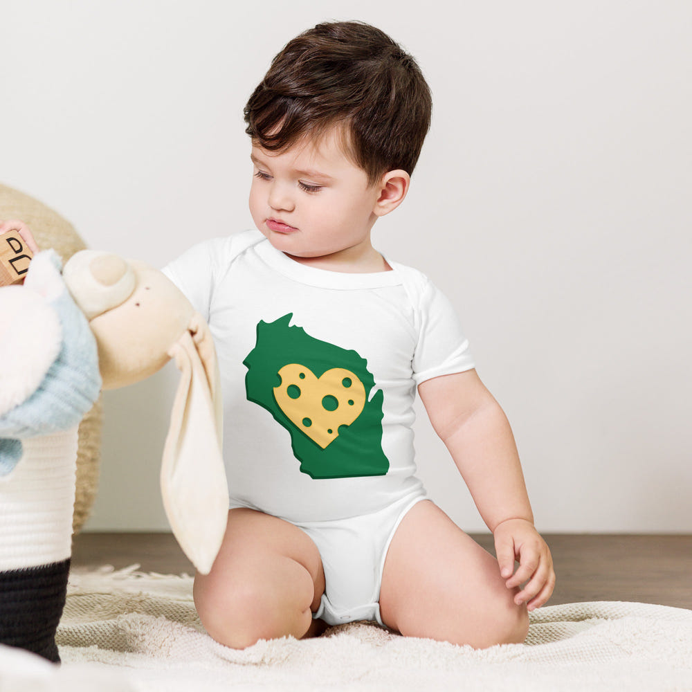 Wisconsin Baby Onesie in short sleeve, perfect for infants, featuring a cute design and soft fabric.