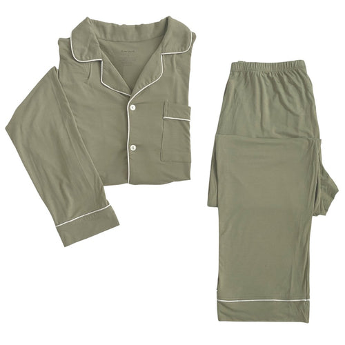 Women's long sleeve pajama set in sage green, perfect for cozy sleep and relaxation.