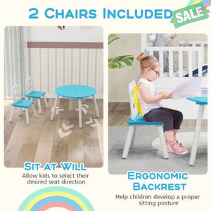 Wood Activity Kids Table and Chair Set with Center Mesh Storage-White Blue Kids Table & Chair Sets