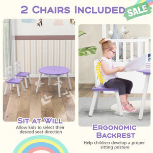 Wood Activity Kids Table and Chair Set with Center Mesh Storage-White Purple Kids Table & Chair Sets