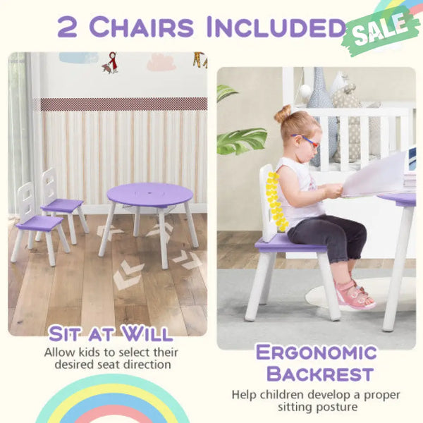 Wood Activity Kids Table and Chair Set with Center Mesh Storage-White Purple Kids Table & Chair Sets
