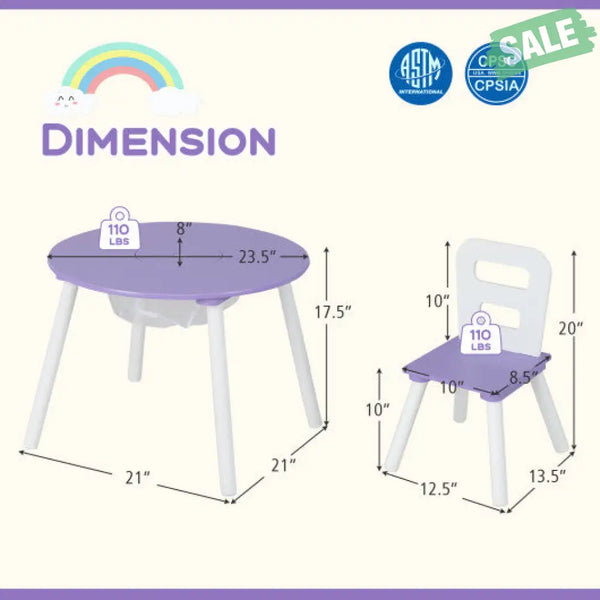 Wood Activity Kids Table and Chair Set with Center Mesh Storage-White Kids Table & Chair Sets