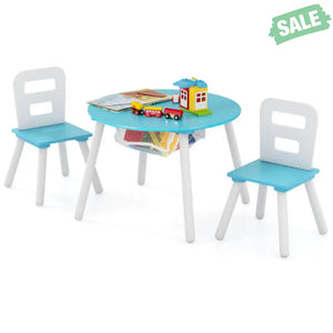 Wood Activity Kids Table and Chair Set with Center Mesh Storage-White Kids Table & Chair Sets
