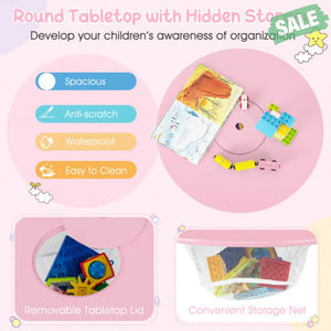 Wood Activity Kids Table and Chair Set with Center Mesh Storage-White Kids Table & Chair Sets