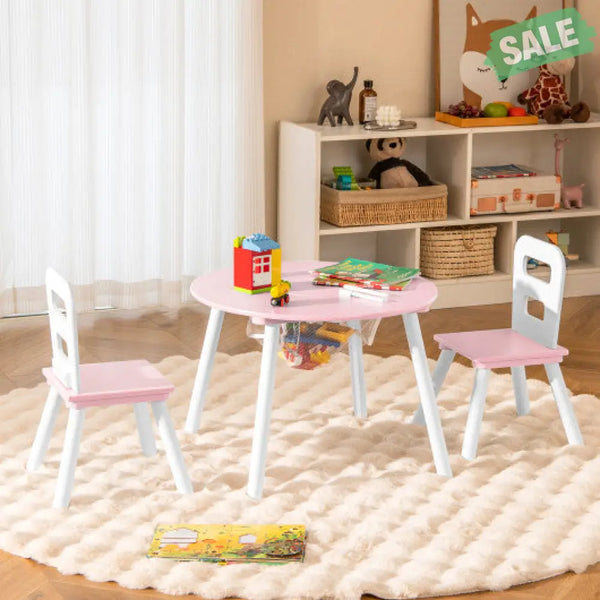 Wood Activity Kids Table and Chair Set with Center Mesh Storage-White Kids Table & Chair Sets