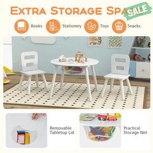 Wood Activity Kids Table and Chair Set with Center Mesh Storage-White Kids Table & Chair Sets
