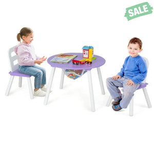 Wood Activity Kids Table and Chair Set with Center Mesh Storage-White Kids Table & Chair Sets