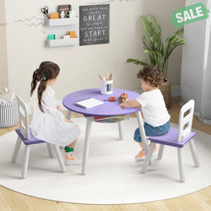 Wood Activity Kids Table and Chair Set with Center Mesh Storage-White Kids Table & Chair Sets