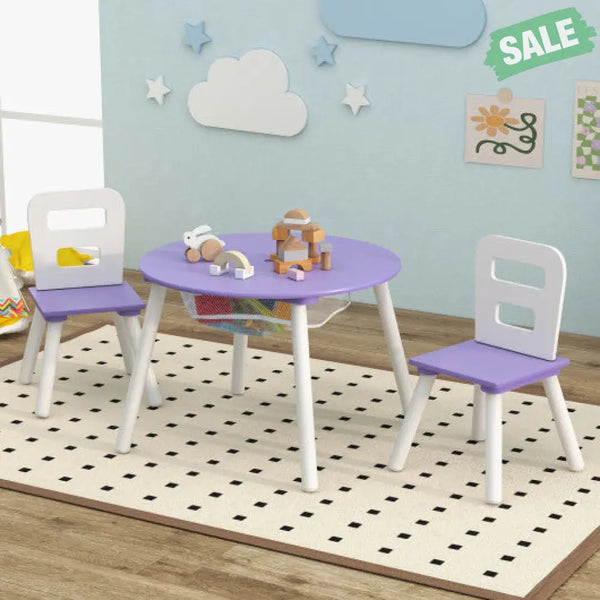 Wood Activity Kids Table and Chair Set with Center Mesh Storage-White Kids Table & Chair Sets