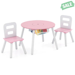 Wood Activity Kids Table and Chair Set with Center Mesh Storage-White Kids Table & Chair Sets