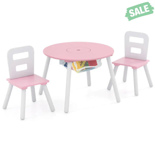 Wood Activity Kids Table and Chair Set with Center Mesh Storage-White Kids Table & Chair Sets