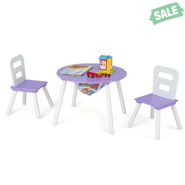 Wood Activity Kids Table and Chair Set with Center Mesh Storage-White Kids Table & Chair Sets