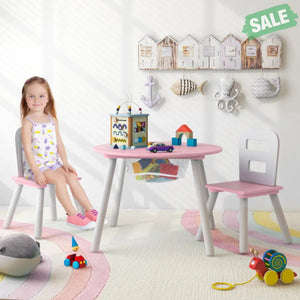 Wood Activity Kids Table and Chair Set with Center Mesh Storage-White Kids Table & Chair Sets