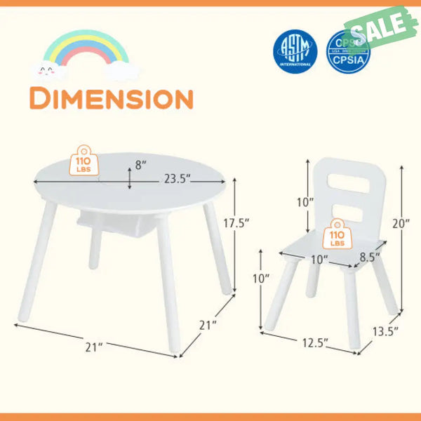 Wood Activity Kids Table and Chair Set with Center Mesh Storage-White Kids Table & Chair Sets