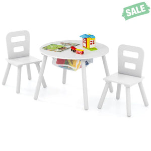 Wood Activity Kids Table and Chair Set with Center Mesh Storage-White Kids Table & Chair Sets