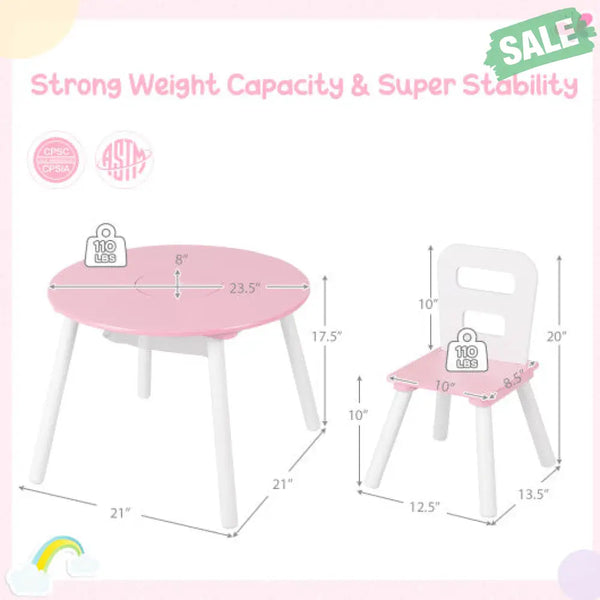 Wood Activity Kids Table and Chair Set with Center Mesh Storage-White Kids Table & Chair Sets