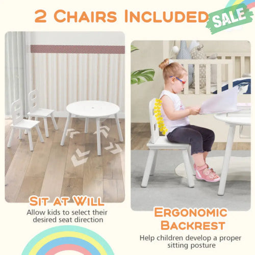 Wood Activity Kids Table and Chair Set with Center Mesh Storage-White White Kids Table & Chair Sets