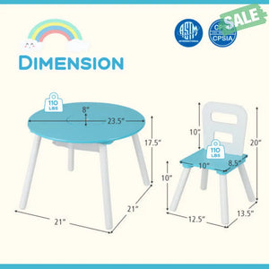 Wood Activity Kids Table and Chair Set with Center Mesh Storage-White Kids Table & Chair Sets