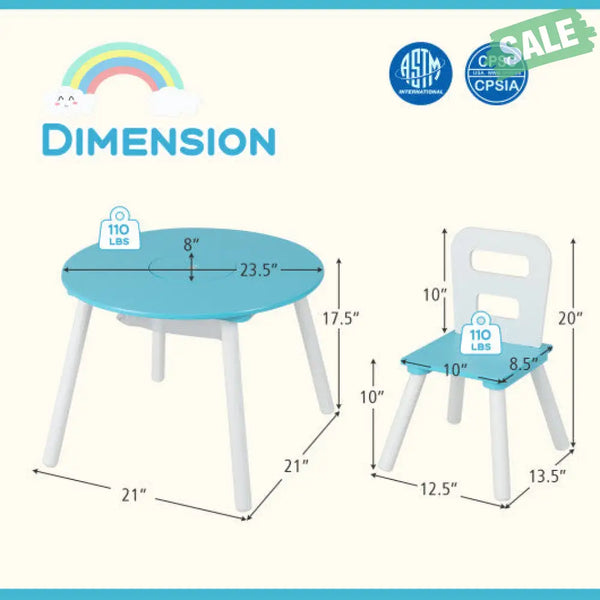 Wood Activity Kids Table and Chair Set with Center Mesh Storage-White Kids Table & Chair Sets