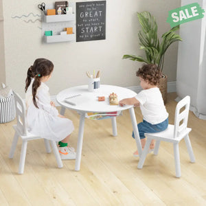 Wood Activity Kids Table and Chair Set with Center Mesh Storage-White Kids Table & Chair Sets