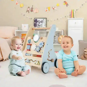 Wooden Baby Push and Pull Walker with Multi-Activity Learning Center Baby Walkers