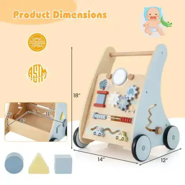 Wooden Baby Push and Pull Walker with Multi-Activity Learning Center Baby Walkers