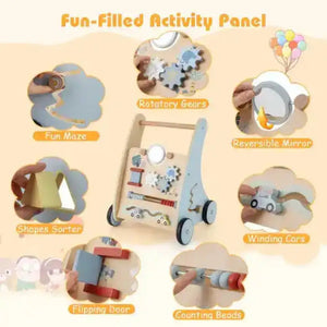 Wooden Baby Push and Pull Walker with Multi-Activity Learning Center Baby Walkers