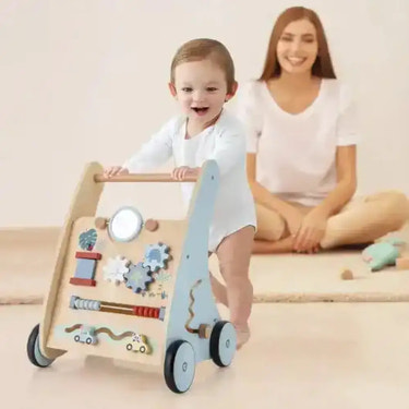 Wooden Baby Push and Pull Walker with Multi-Activity Learning Center Baby Walkers