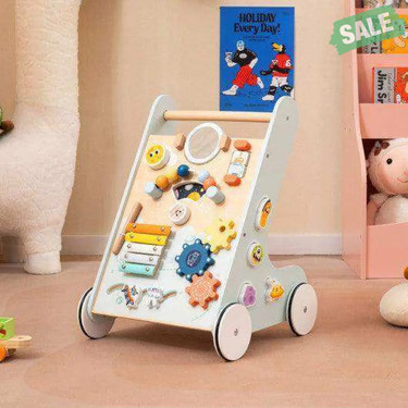 Wooden Baby Walker Push and Pull Learning Activity Center with Wheels for Toddlers 1+ Years Old-Green