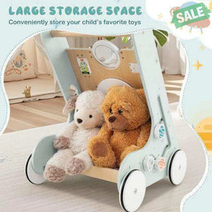 Wooden Baby Walker Push and Pull Learning Activity Center with Wheels for Toddlers 1+ Years Old-Green