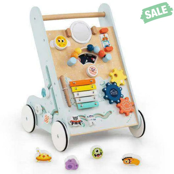 Wooden Baby Walker Push and Pull Learning Activity Center with Wheels for Toddlers 1+ Years Old-Green