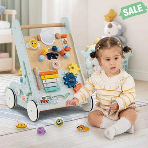 Wooden Baby Walker Push and Pull Learning Activity Center with Wheels for Toddlers 1+ Years Old-Green