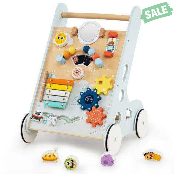 Wooden Baby Walker Push and Pull Learning Activity Center with Wheels for Toddlers 1+ Years Old-Green