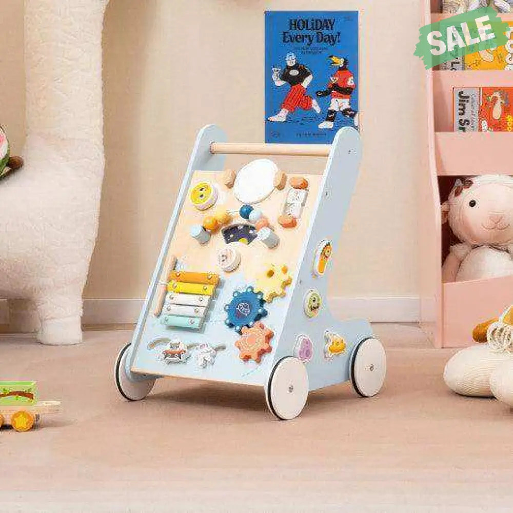 Wooden Baby Walker Push and Pull Learning Activity Center with Wheels for Toddlers 1+ Years Old-Green