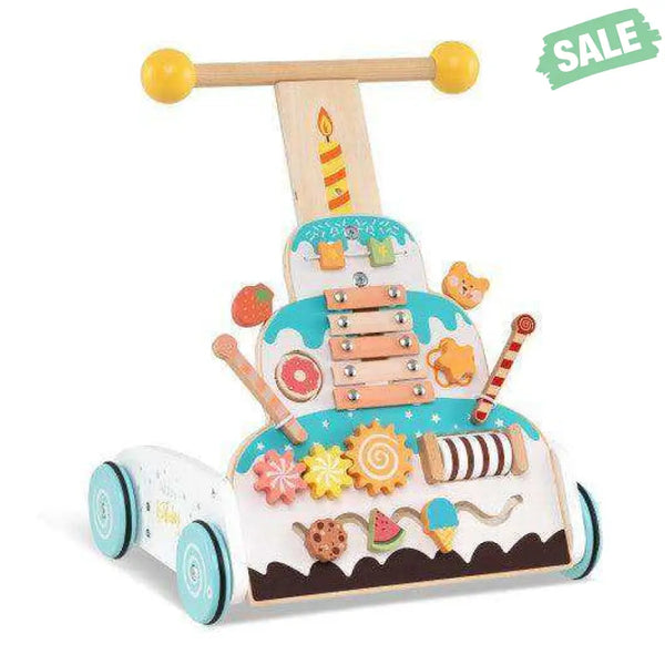 Wooden Baby Walker with Adjustable Heights and Smooth Wheels-White