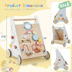 Wooden Baby Walker with Multiple Activities Center for Over 1 Year Old-White White Baby Walkers