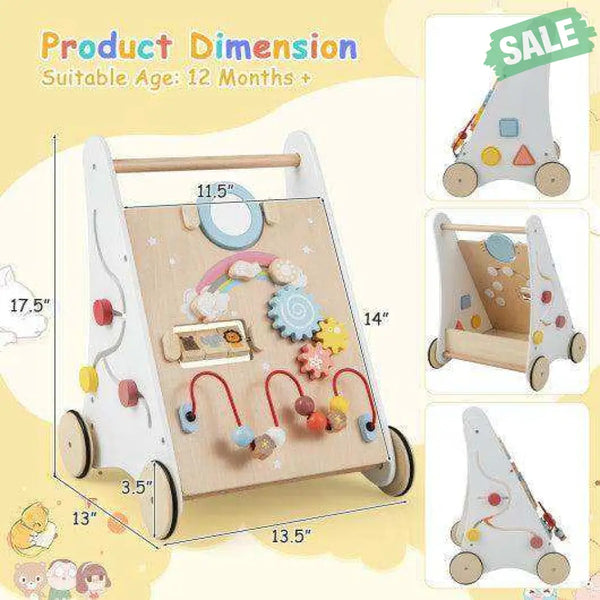 Wooden Baby Walker with Multiple Activities Center for Over 1 Year Old-White White Baby Walkers