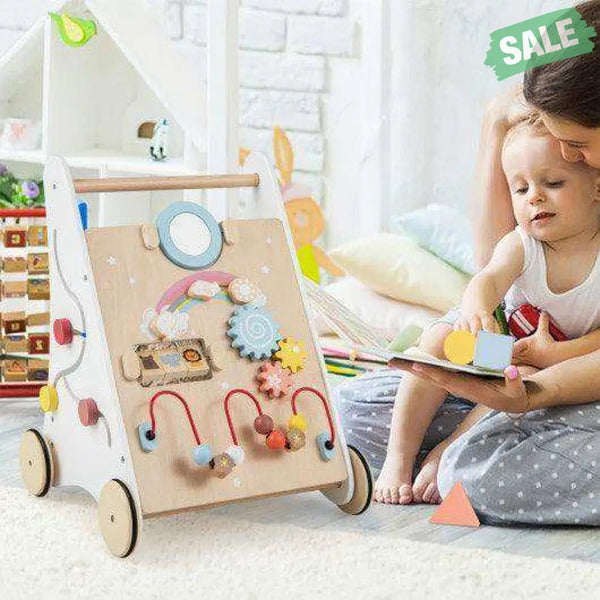 Wooden Baby Walker with Multiple Activities Center for Over 1 Year Old-White White Baby Walkers