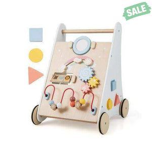 Wooden Baby Walker with Multiple Activities Center for Over 1 Year Old-White White Baby Walkers
