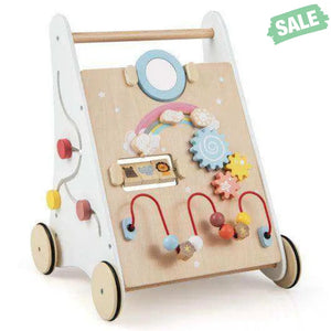 Wooden Baby Walker with Multiple Activities Center for Over 1 Year Old-White White Baby Walkers