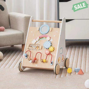 Wooden Baby Walker with Multiple Activities Center for Over 1 Year Old-White White Baby Walkers