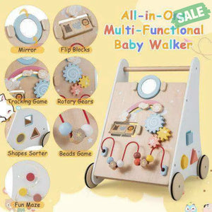 Wooden Baby Walker with Multiple Activities Center for Over 1 Year Old-White White Baby Walkers