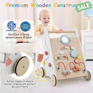 Wooden Baby Walker with Multiple Activities Center for Over 1 Year Old-White White Baby Walkers